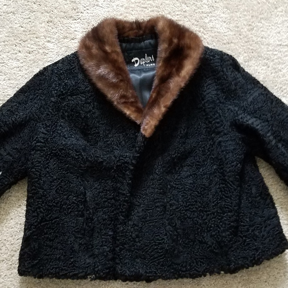 CLEARANCE Curly Lamb Wool Coat w/Mink Collar